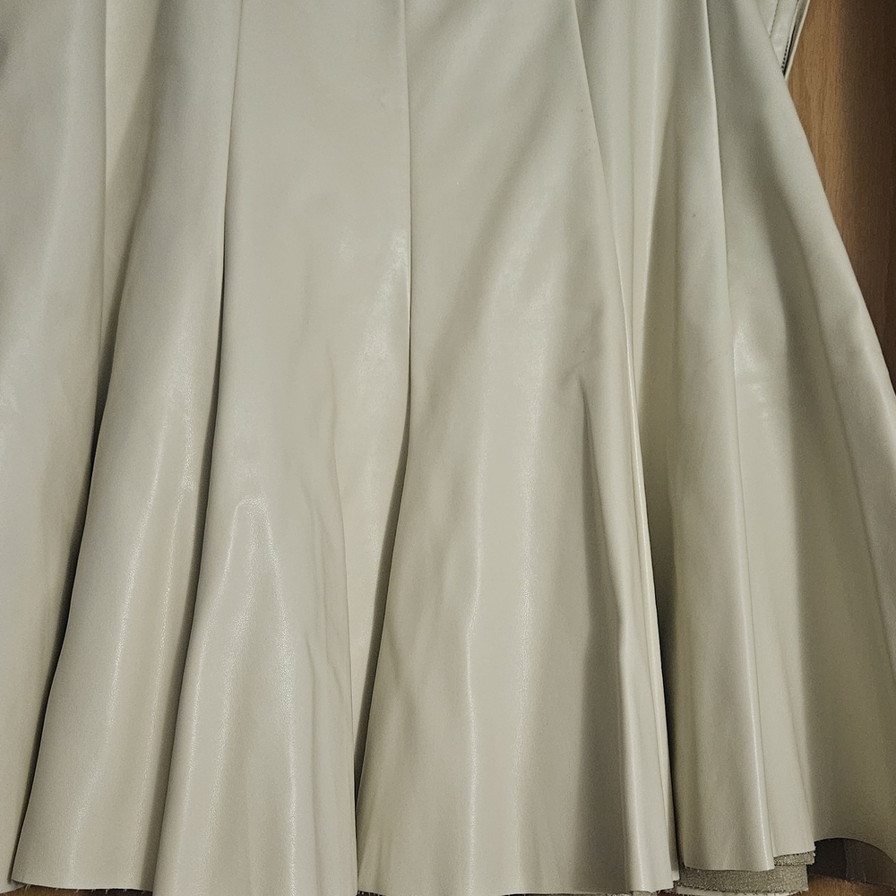 Classic Circle Knee Length Vegan Leather Skirt in Ivory